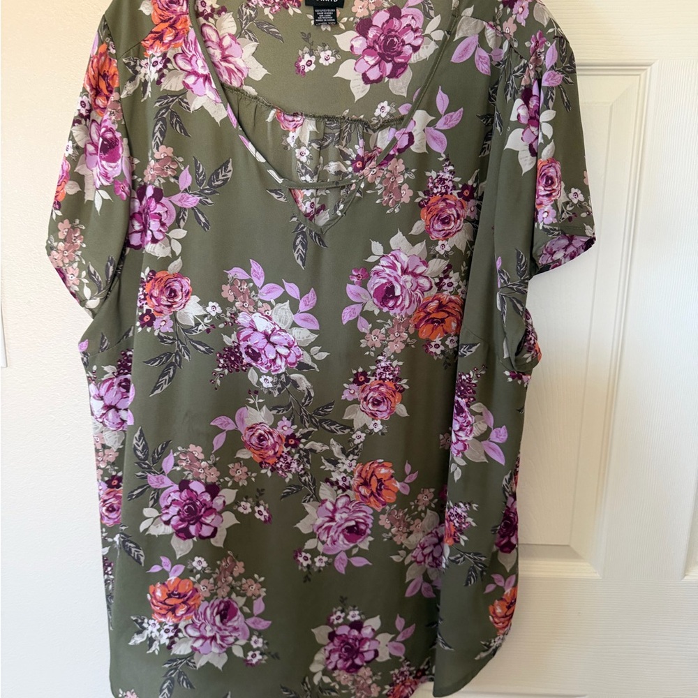 Torrid Olive Floral Blouse